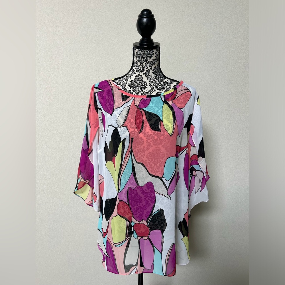 Worthington Women’s Colorful Abstract Print Blouse XL